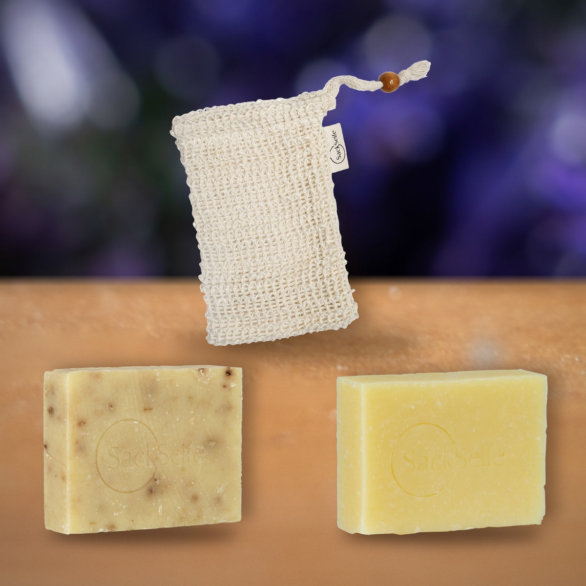 LavendelLord SchnupperSet von SackSeife: Duschseife, Festes Shampoo und SackSeifenSäckchen