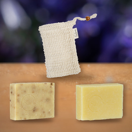 LavendelLord SchnupperSet von SackSeife: Duschseife, Festes Shampoo und SackSeifenSäckchen