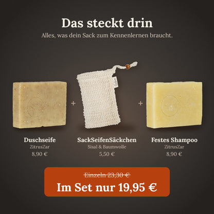Infografik zum ZitrusZar SchnupperSet von SackSeife